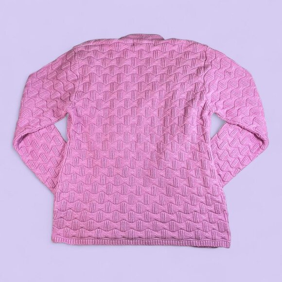 Vintage 90s Pink Waffle Knit Cardigan – Companion L, Pockets, V-Neck - Picture 5 of 7